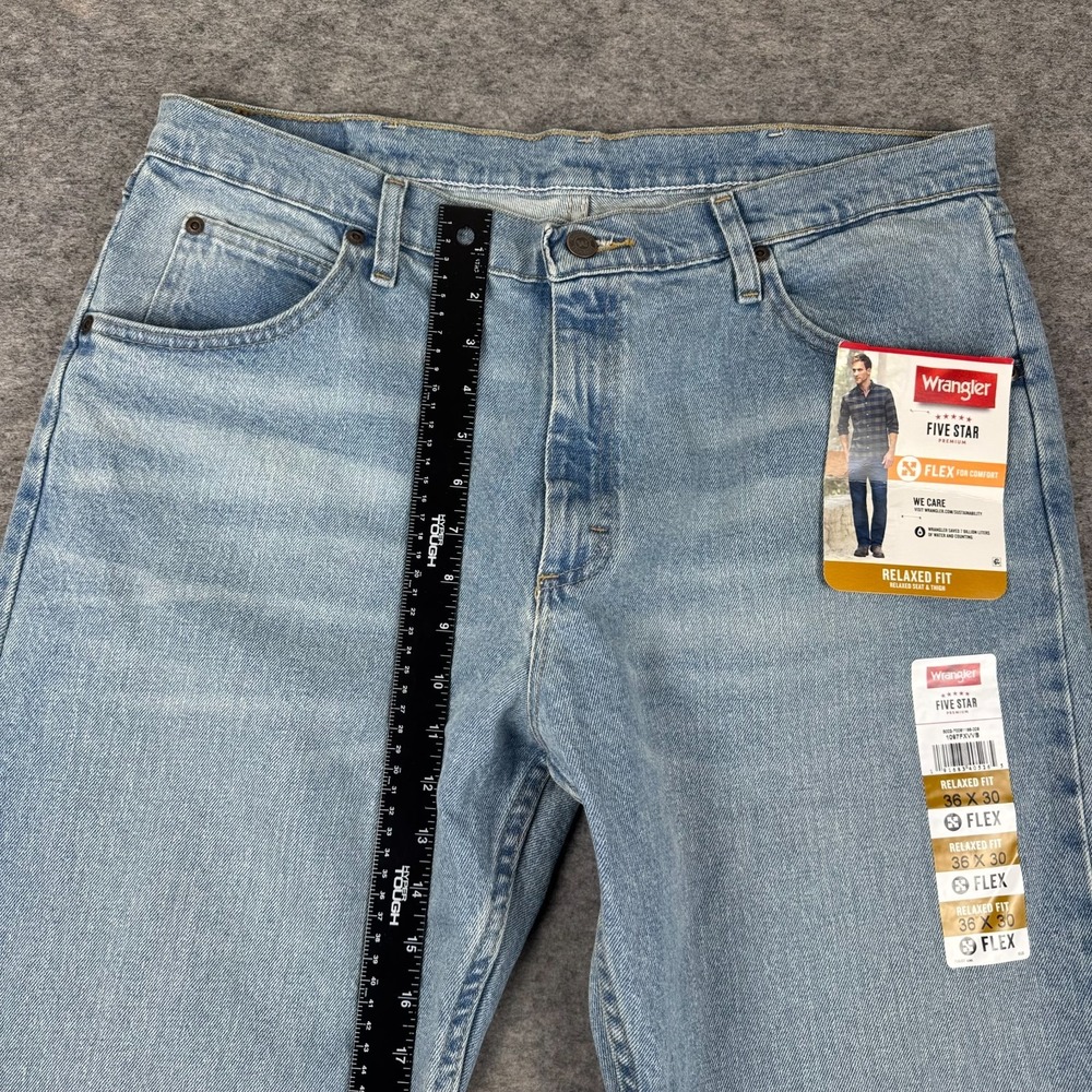 Wrangler Five Star Flex Relaxed Fit Jeans Denim Cotton Stretch Mens 36x30 - Picture 12 of 15